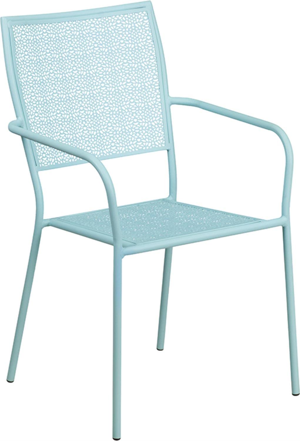 Flash Furniture Commercial Grade Sky Blue Indoor-Outdoor Steel Patio Arm Chair with Square Back