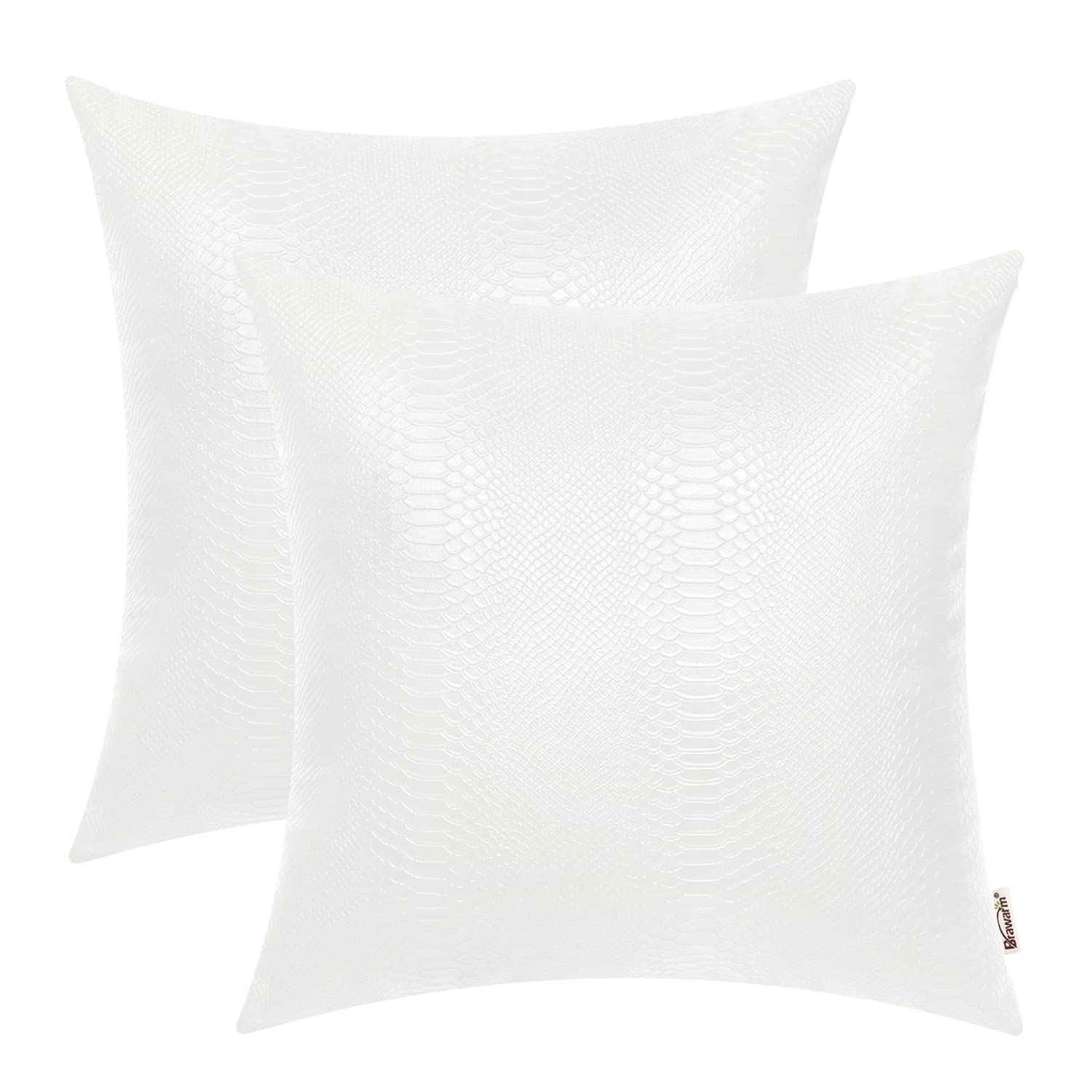 BRAWARM White Leather Throw Pillows 16 X 16 Inches, Snake Leather Pillow Covers Pack of 2, Faux Leather Decorative Pillow Covers