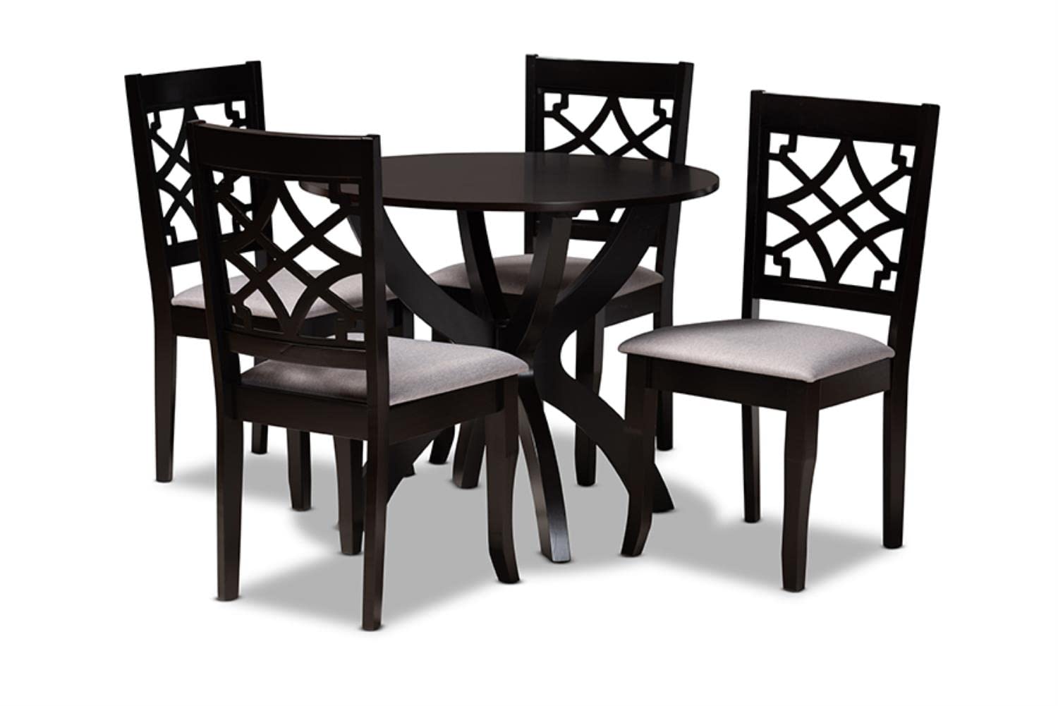 Baxton Studio Sandra Modern and Contemporary Grey Fabric Upholstered and Dark Brown Finished Wood 5-Piece Dining Set