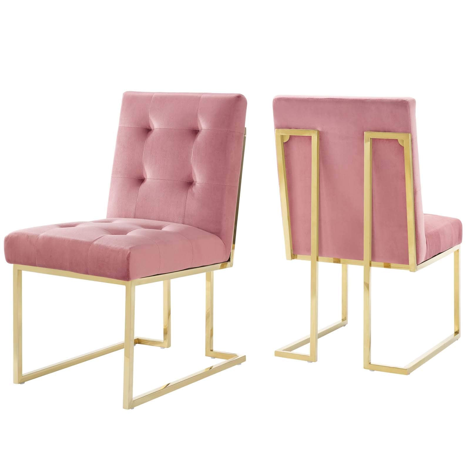 Modway Privy Stainless Steel Performance Velvet Dining Chair Set Of 2, Gold Dusty Rose