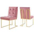 Modway Privy Stainless Steel Performance Velvet Dining Chair Set Of 2, Gold Dusty Rose