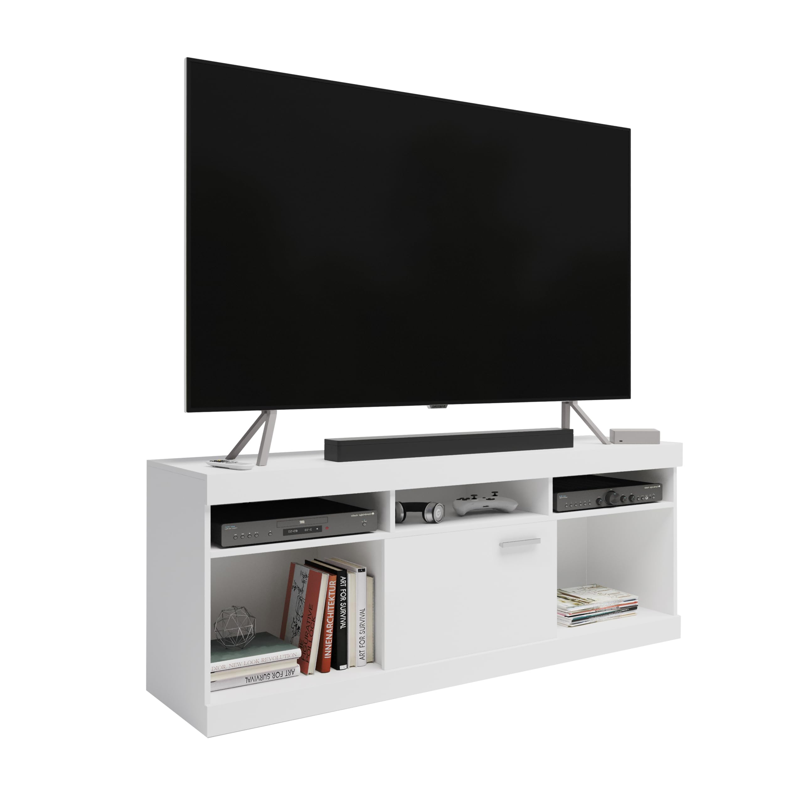 White Tv Stand For 65 Inch Tv, Entertainment Center With Storage For Living Room Or Bedroom With Cabinet And Storage, Television Stand Fits Screens Up To 65&Quot; When Measured Diagonally