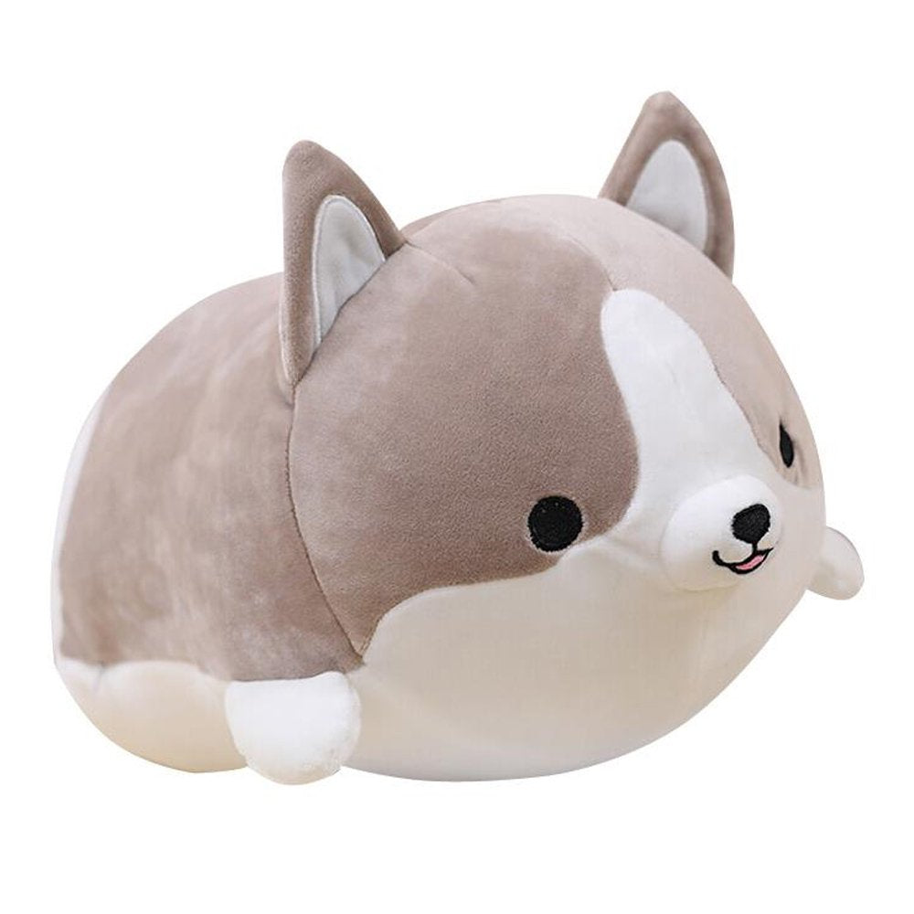 Levenkeness Corgi Dog Plush Pillow, Soft Cute Shiba Inu Akita Stuffed Animals Toy Gifts (Gray, 17.7 In)