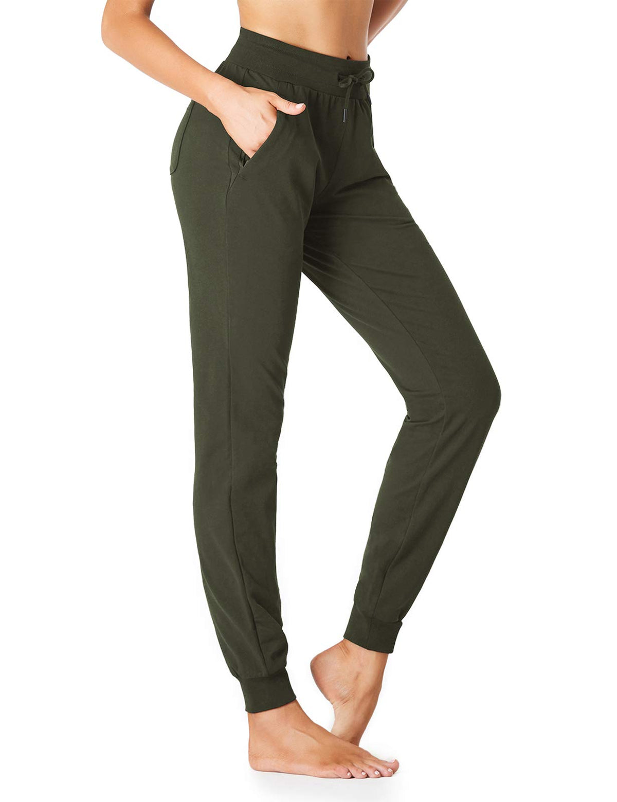 Sevego Lightweight Womens 34 Tall Inseam Cotton Soft Jogger With Zipper Pockets Cargo Pants Army Green X-Large