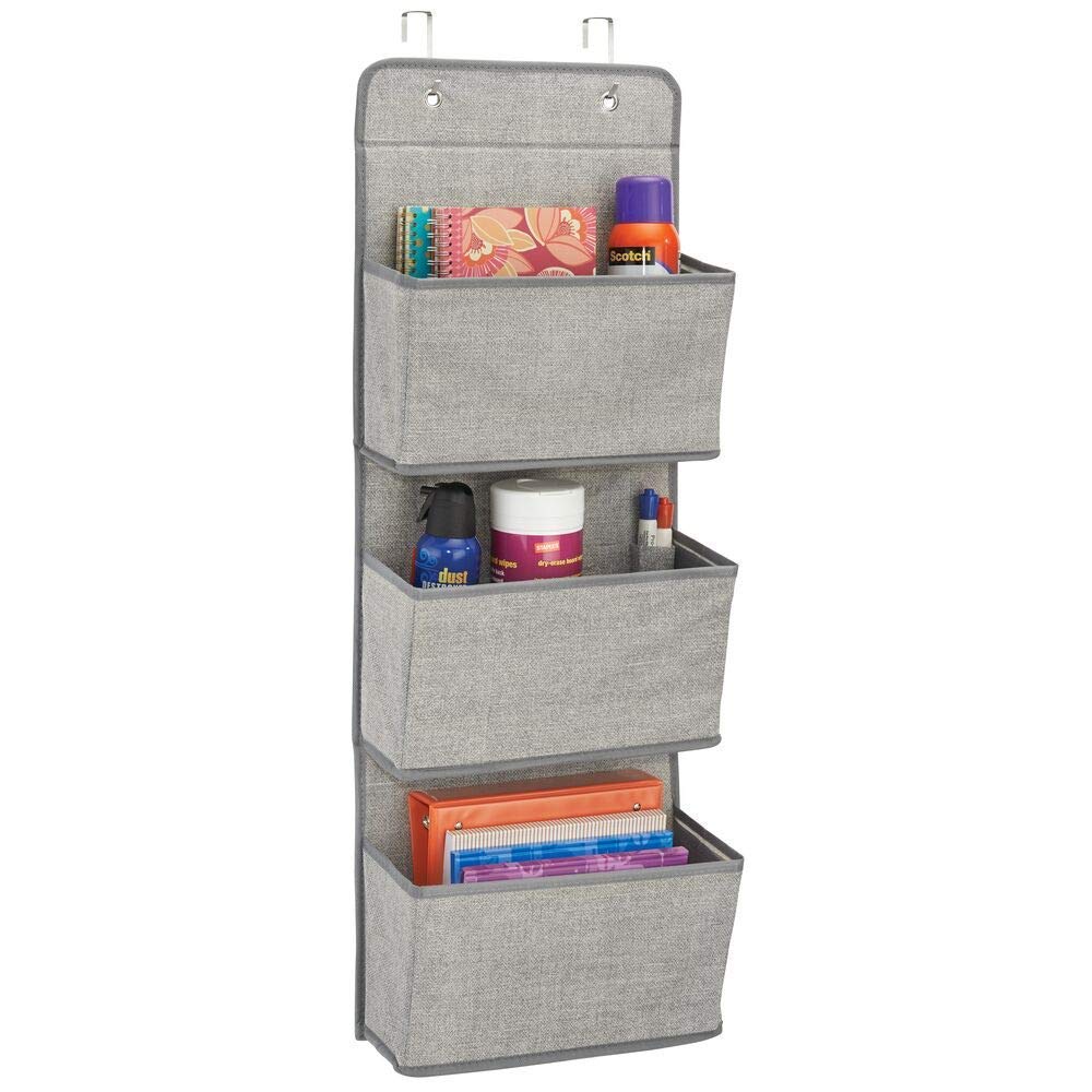 Asuvi Fabric Hanging Shelf Organiser 3Pockets Wardrobe Storage Bag Wall Mount Storage Rack For Toys, Purses, Keys, Sunglasses(C
