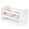 BABESIDE 4 Pcs Baby Doll Crib Set for 1216 Inch Babydolls, White Wooden Doll Bed with Pillow & Blanket, Wooden Dolls Cradle and