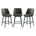 Chita Counter Height Swivel Barstools, Fsc Certified Upholstered Faux Leather Bar Stools Set Of 3, Metal Base, 27.2' Seat Height, Grey