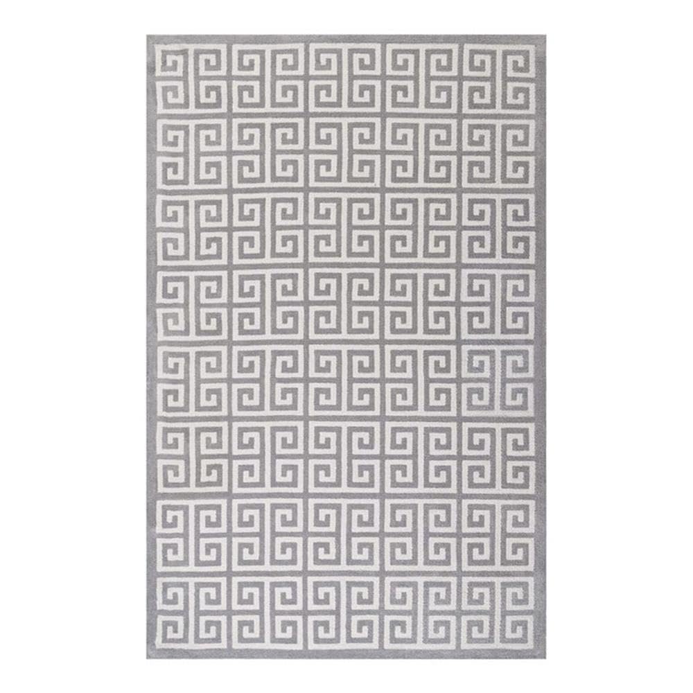Modway R-1013B-810 Freydis Greek Key Trellis 8X10 Area Rug With Lattice Design In White And Light Gray