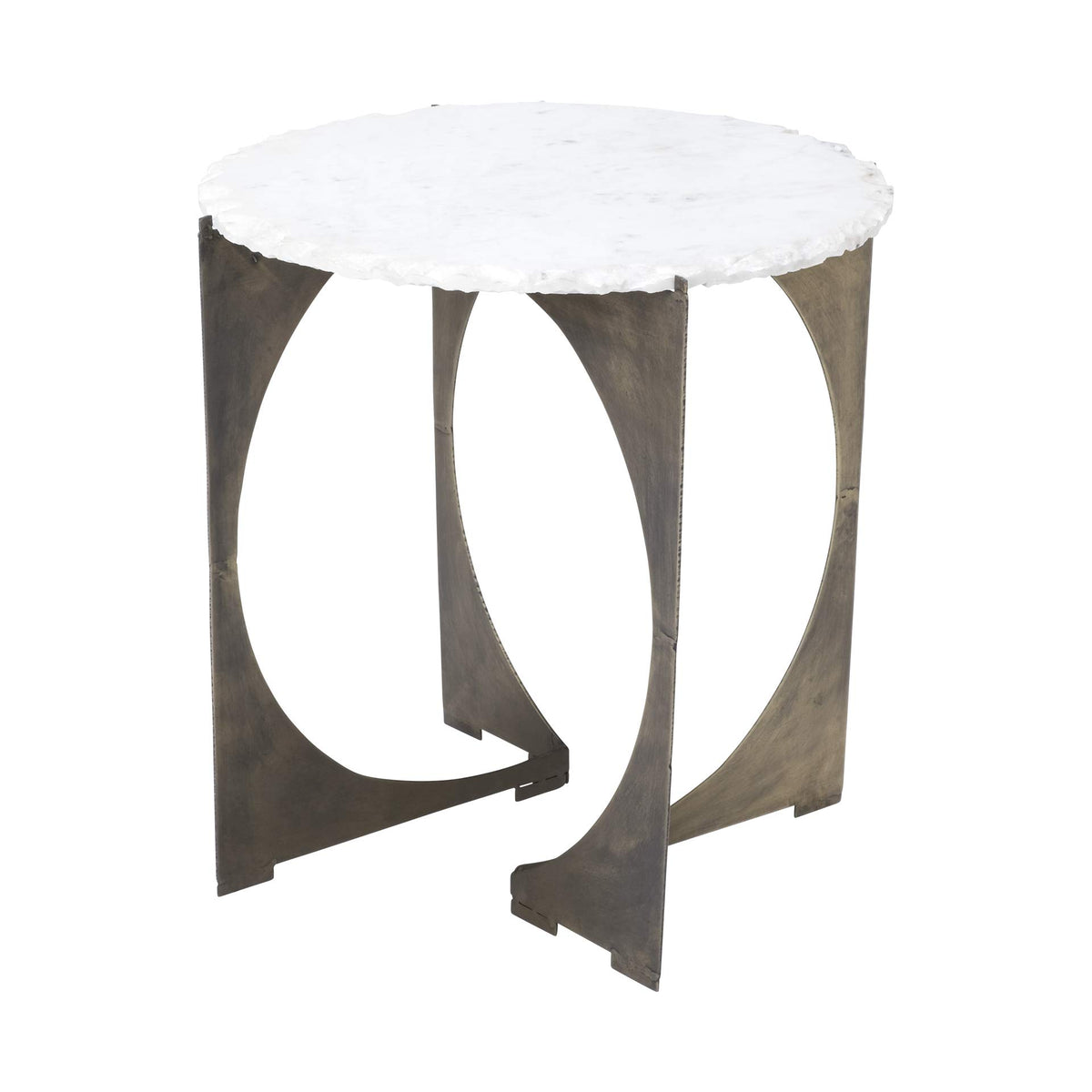 HomeRoots Metal, Other Round Live-Edge Side Table with Marble Top and Gold Metal Base