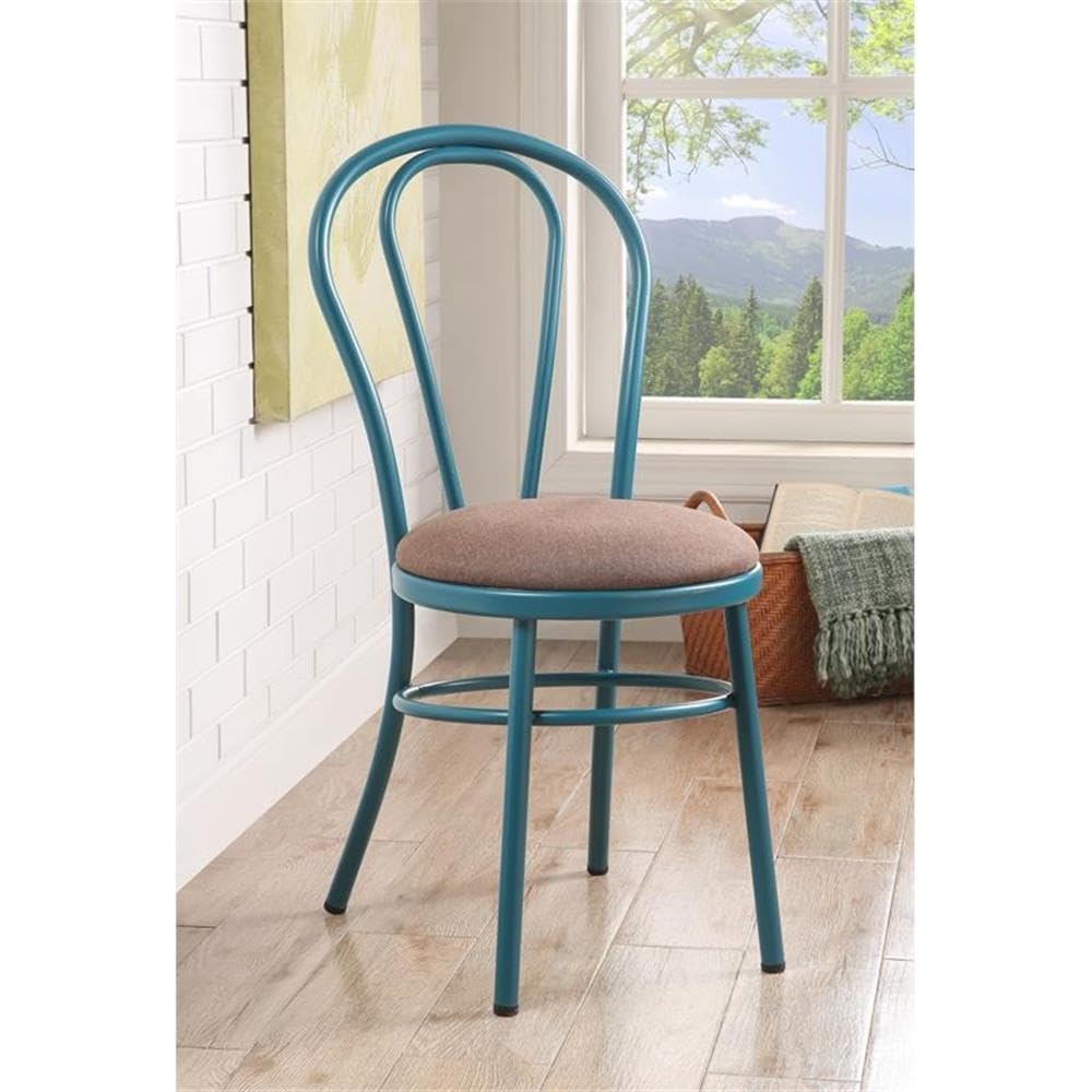 Acme Jakia Metal Side Chair with Seat Cushion in Brown and Teal (Set of 2)