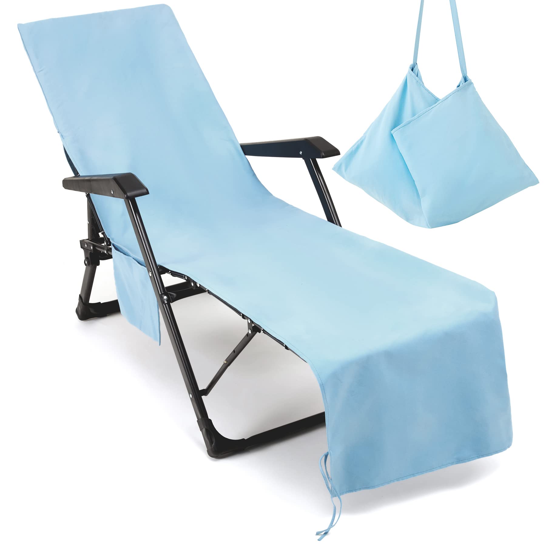 Vocool Chaise Lounge Pool Chair Cover Beach Towel Fitted Elastic Pocket Won'T Slide (Sky Blue)