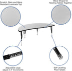 Flash Furniture Emmy 60" Circle Wave Flexible Laminate Activity Table Set with 12" Student Stack Chairs, Grey/Black