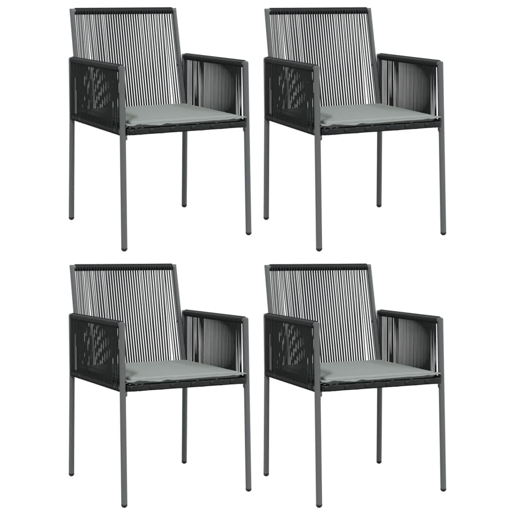 vidaXL- 5 Piece Patio Dining Set in Black Poly Rattan and Steel with Cushions, Tempered Glass Tabletop and Comfortable Outdoor Chairs