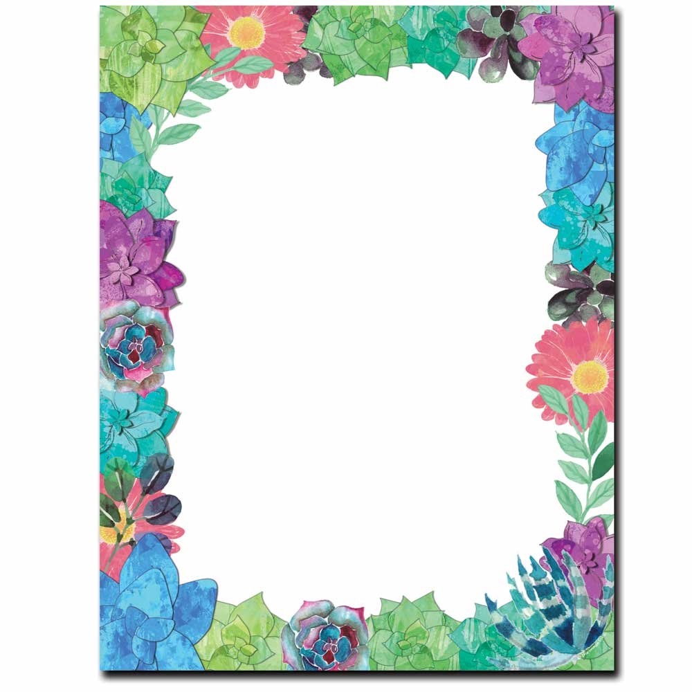 Succulent Border Letterhead Laser & Inkjet Printer Paper, 100 Pack
