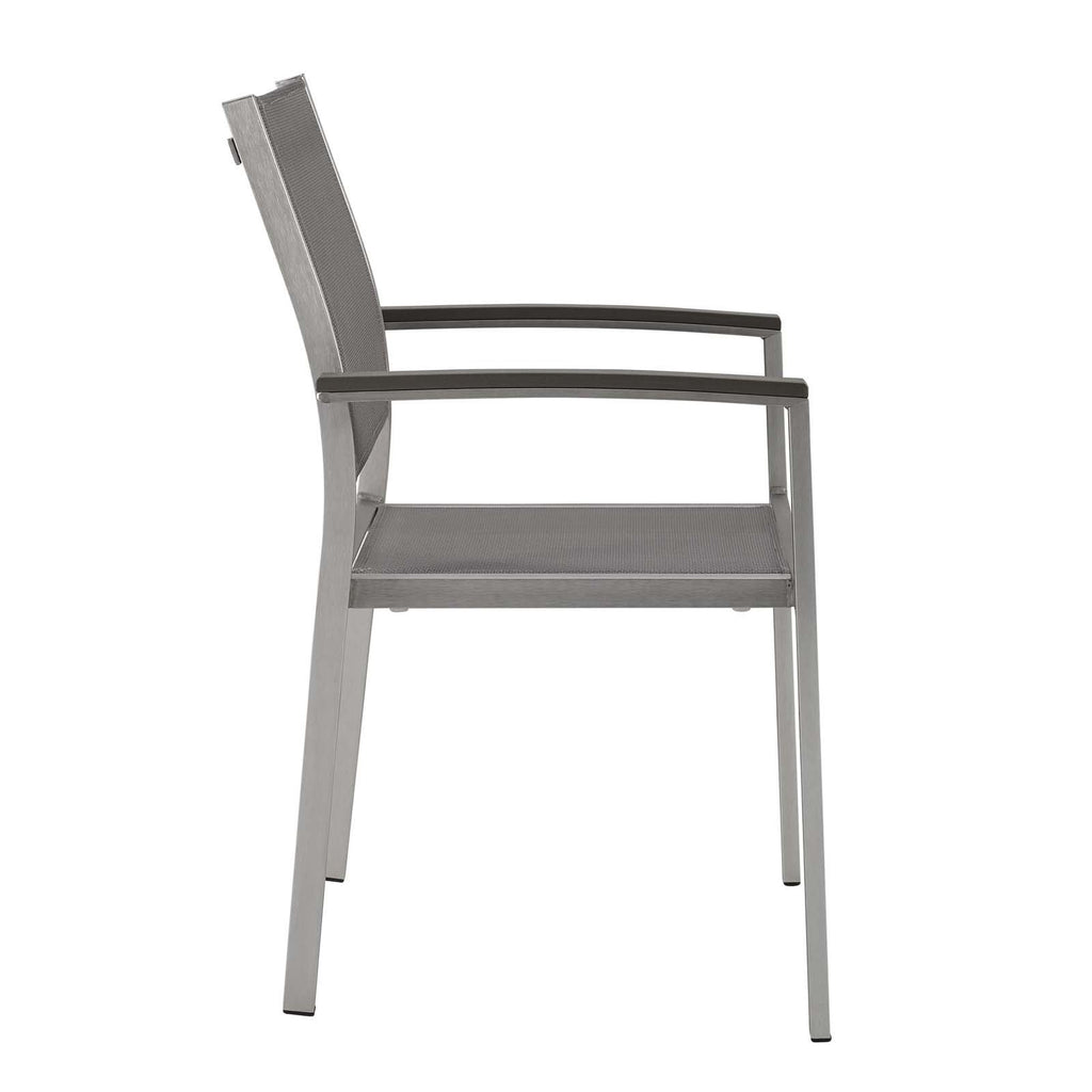 Modway Shore Aluminum Outdoor Patio Dining Arm Chair in Silver Gray