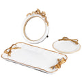 Perfume Vanity Tray Coquette Decor - 3 Pcs Decorative Perfume Tray Set, Jewelry Tray & Bow Makeup Mirror & Vanity Tray, Gold Per