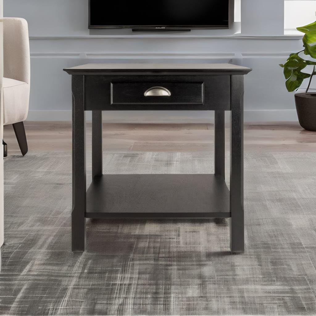 Ergode Timber End Table: Versatile Storage with Drawer & Shelf, Black Finish
