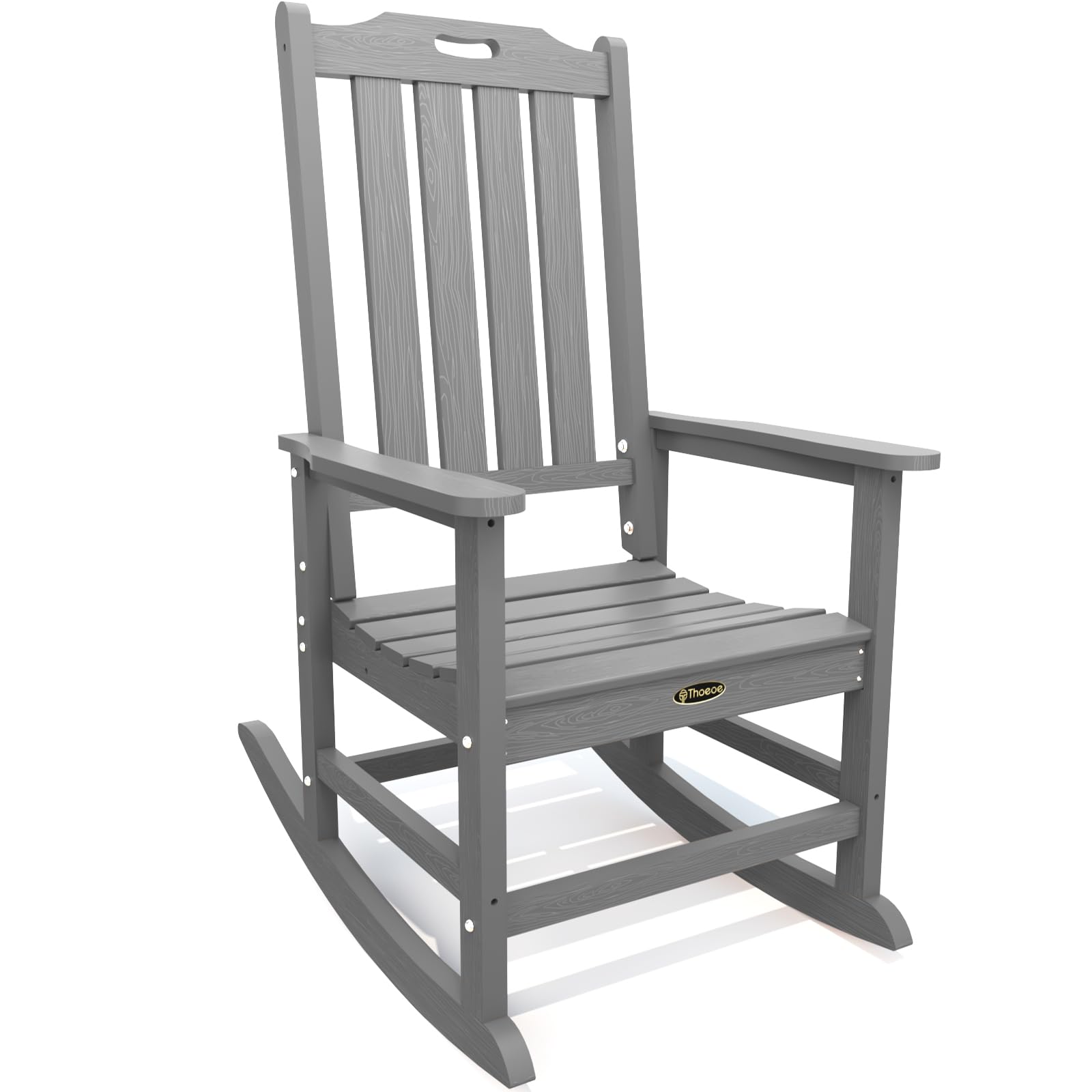 THOEOE Oversized Rocking Chair, Outdoor Rocking Chair for Adults, All Weather Resistant Porch Rocker for Lawn Garden, Grey