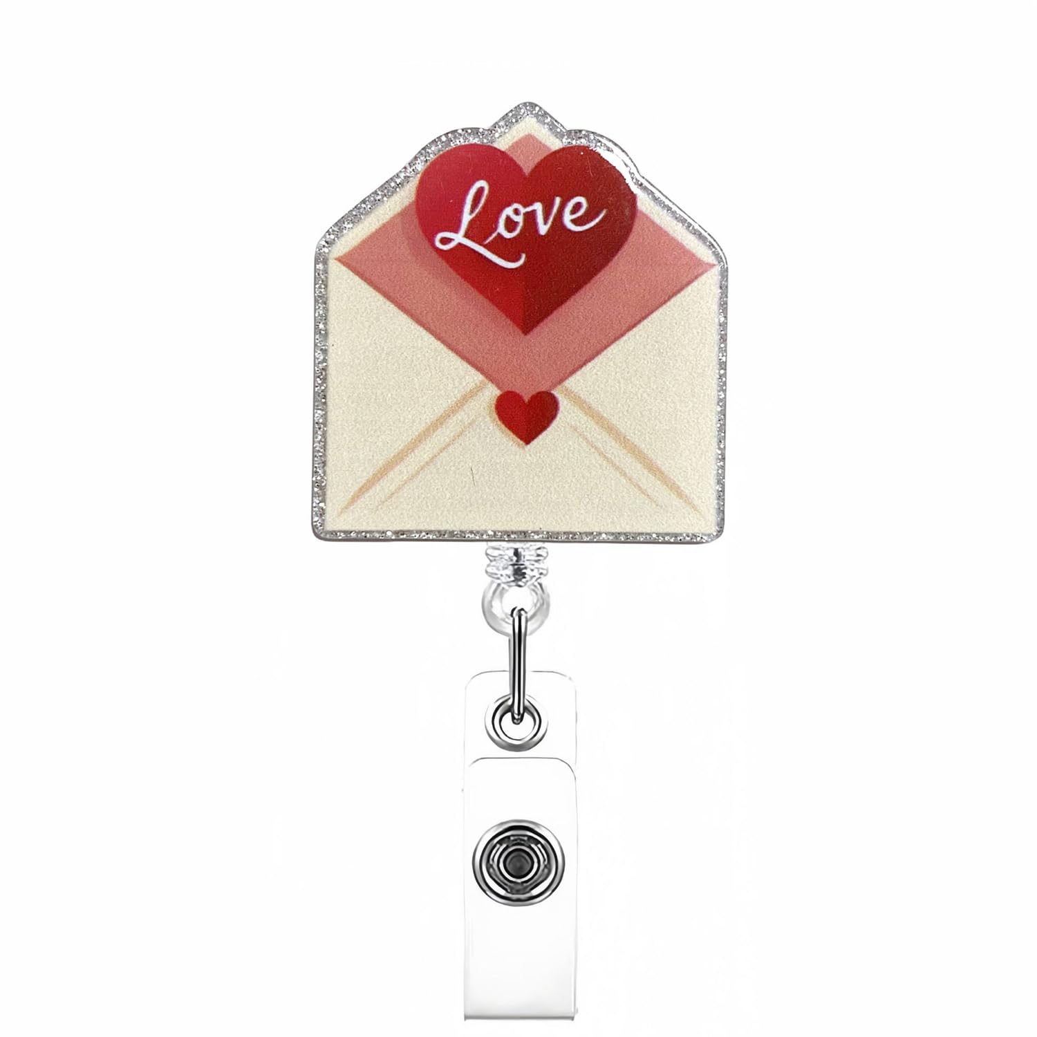 Valentines Day Badge Reel,Badge Reels Retractable,Love Letter With Heart Retractable Badge Holder With Swivel Alligator Clip,Ret
