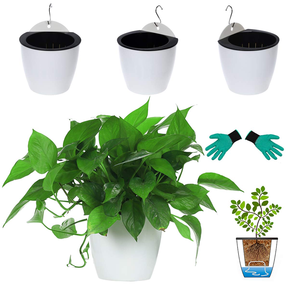 Deelf Outlet 3 Packs  7.3' Plastic Self Watering Pots Wall Hanging Planters Wall Mounted Wicking Flower Pots For Indoor And Out