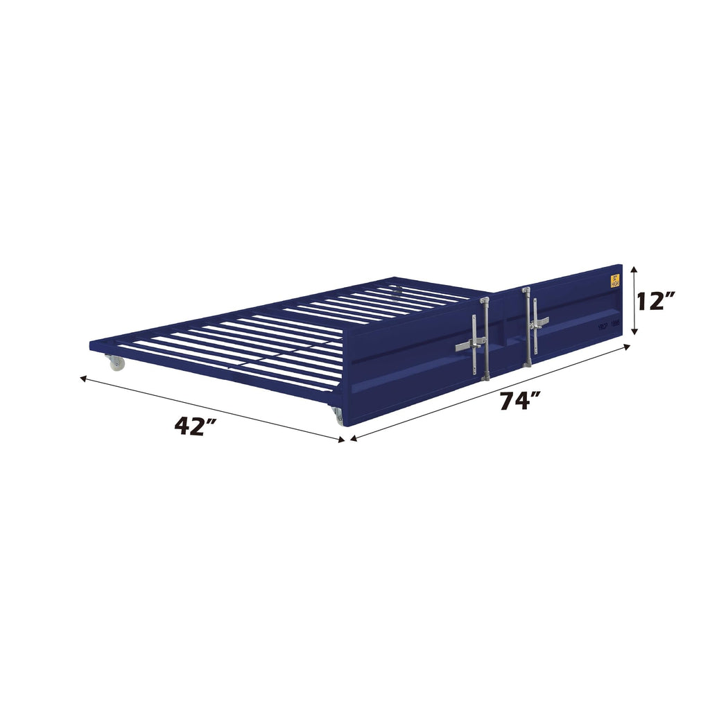 Acme Cargo Metal Cargo Container Style Twin Trundle With Casters In Blue