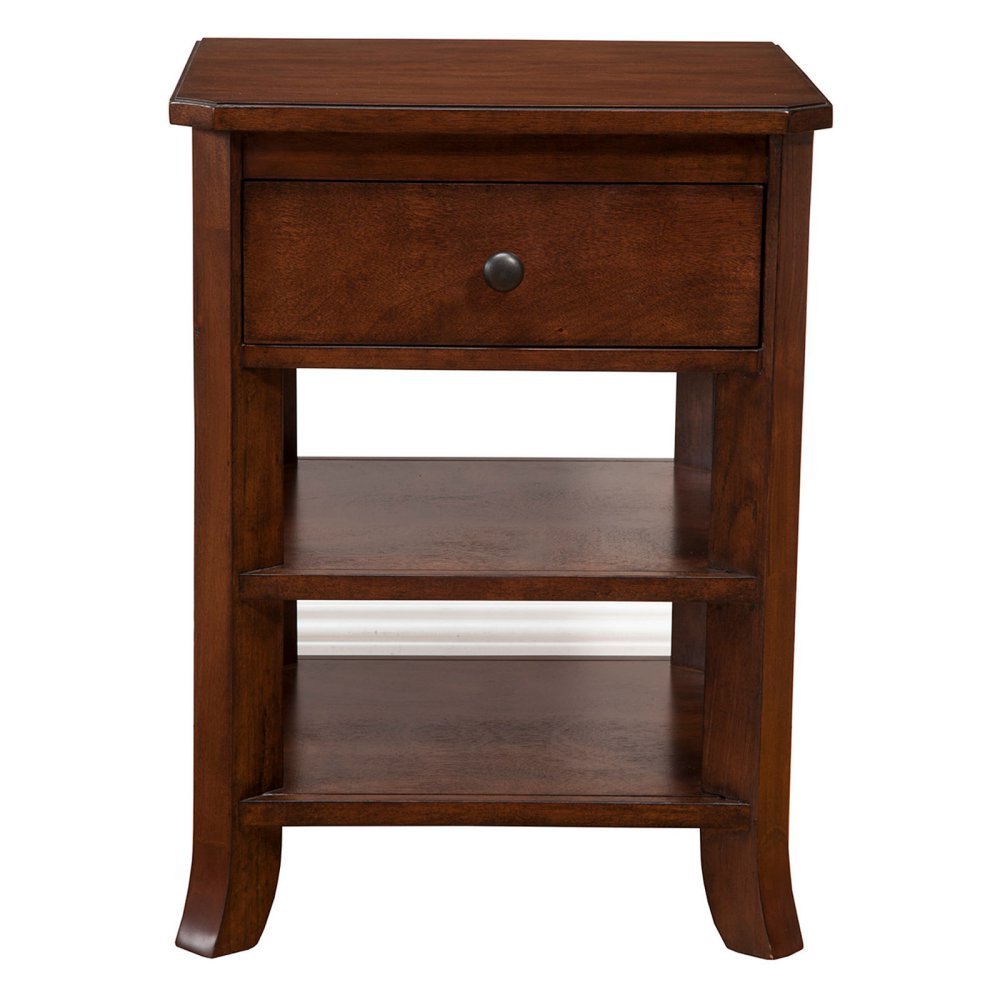 Alpine Furniture Baker Nightstand With Drawer And 2 Open Shelves In Mahogany Finish