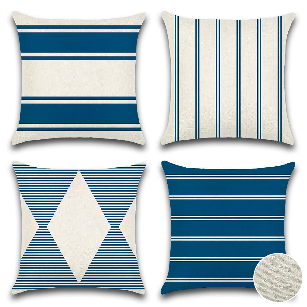Otostar Waterproof Outdoor Pillow Covers 18X18 Inch Modern Geometry Decorative Throw Pillow Cases Square Cushion Case Pack Of 4