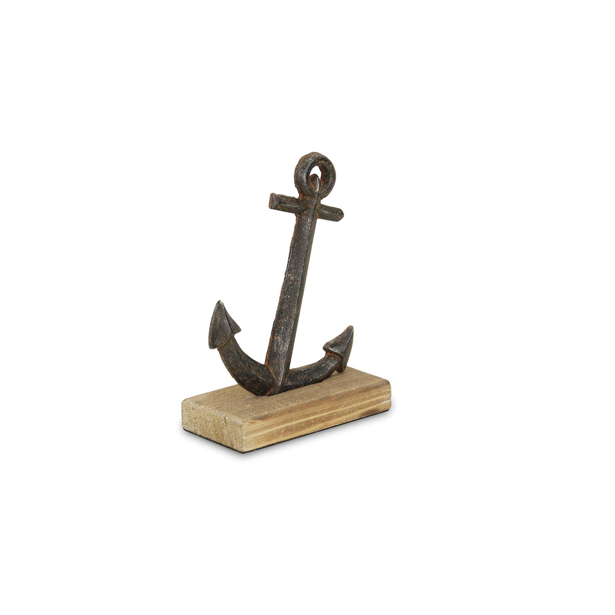 HomeRoots 8' Gray Cast Iron Anchor on a Wood Base Sculpture