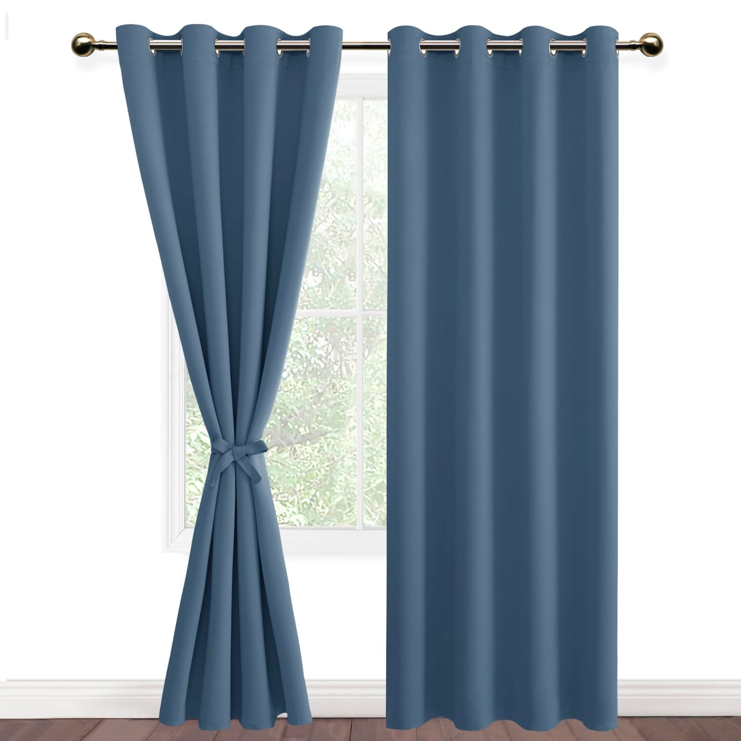 DWCN Blackout Curtains for Bedroom with Tiebacks - Room Darkening Privacy Grommet Top Window Curtains for Living Room, 52 x 96 i