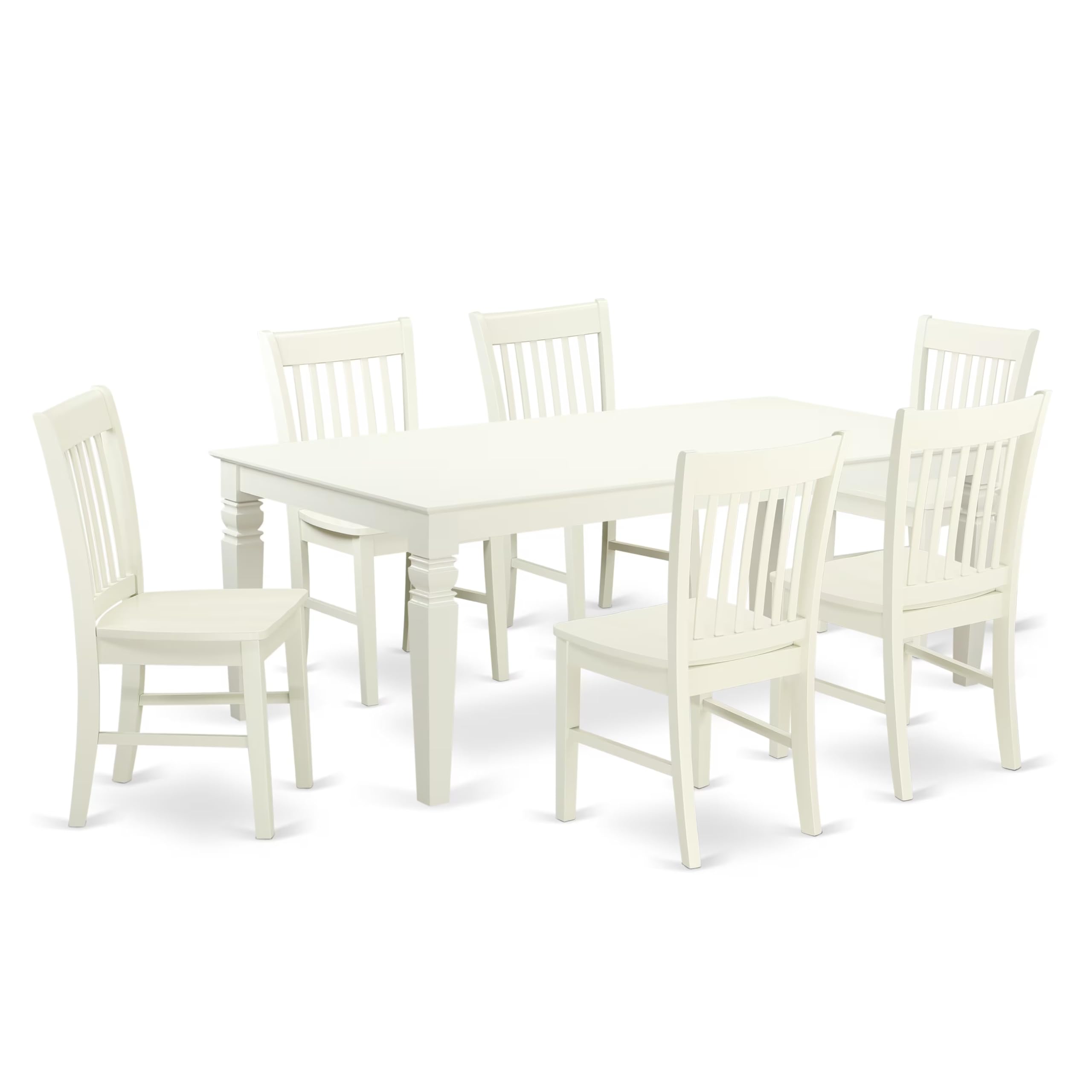 East West Furniture Lgno7-Lwh-W 7 Piece Dining Table Set Consist Of A Rectangle Dining Room Table With Butterfly Leaf And 6 Wooden Seat Chairs, 42X84 Inch, Linen White