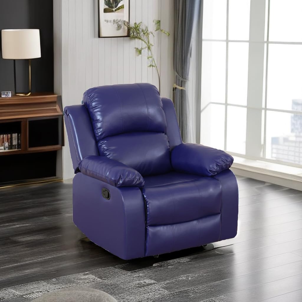 Caberryne Dark Blue Leather Recliner Chair for Living Room Furniture Set, Wall Hugger Reclining Chair for Small Space/RV, Home T