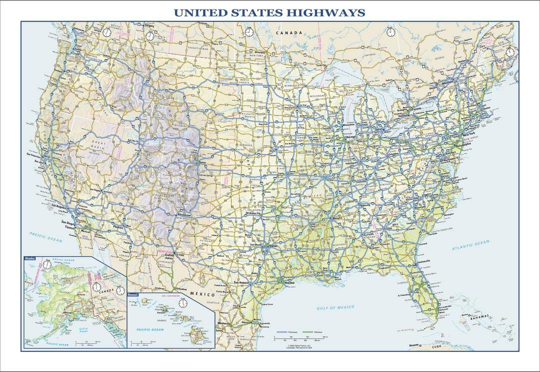 Globe Turner USA Interstate Highways Wall Map Paper Multi 22.75" x 15.5"
