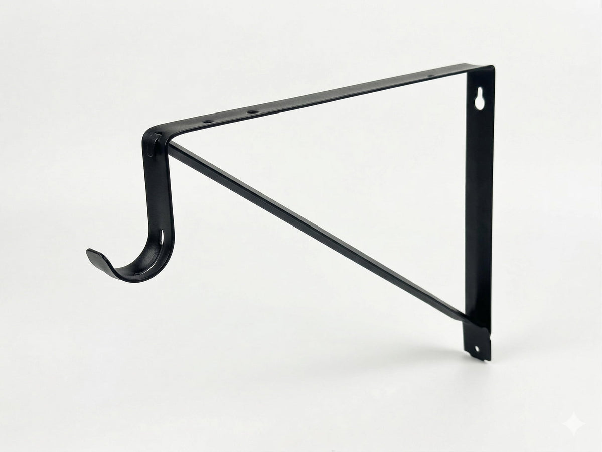 QCAA Heavy Duty NonAdjustable Shelf Rod Bracket, 12.6 x 10.5, Powder Coated Black, Made in Taiwan, 4 Pack