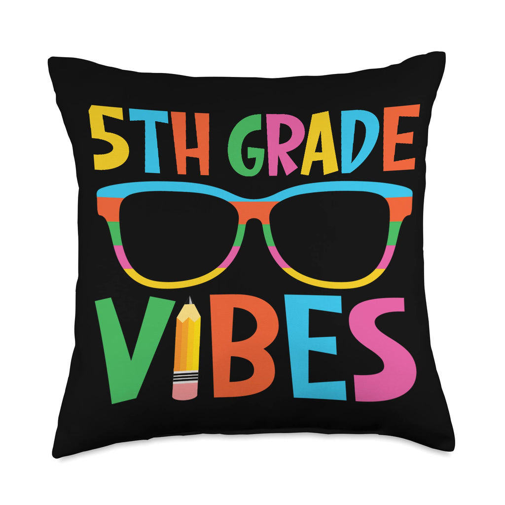 Back To School Vibes Grade Teacher Student Outfit Fifth Grade Vibes Back to School 5th Retro Teacher Women Kid Throw Pillow, 18x