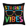 Back To School Vibes Grade Teacher Student Outfit Fifth Grade Vibes Back to School 5th Retro Teacher Women Kid Throw Pillow, 18x