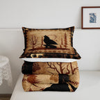 Feelyou Cute Wolf Comforter Set For Girls Boys Kids Wolves Howling Bedding Set Room Decorative Animal Wolves Tree Pattern Beddin