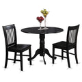 East West Furniture Dublin 3 Piece Kitchen Set for Small Spaces Contains a Round Dining Room Table with Dropleaf and 2 Solid Wood Seat Chairs, 42x42 Inch, DLNO3-BLK-W