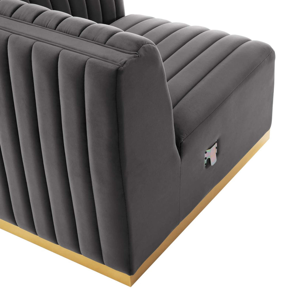 Modway Conjure Channel Tufted Performance Velvet Right-Arm Chair In Gold/Gray