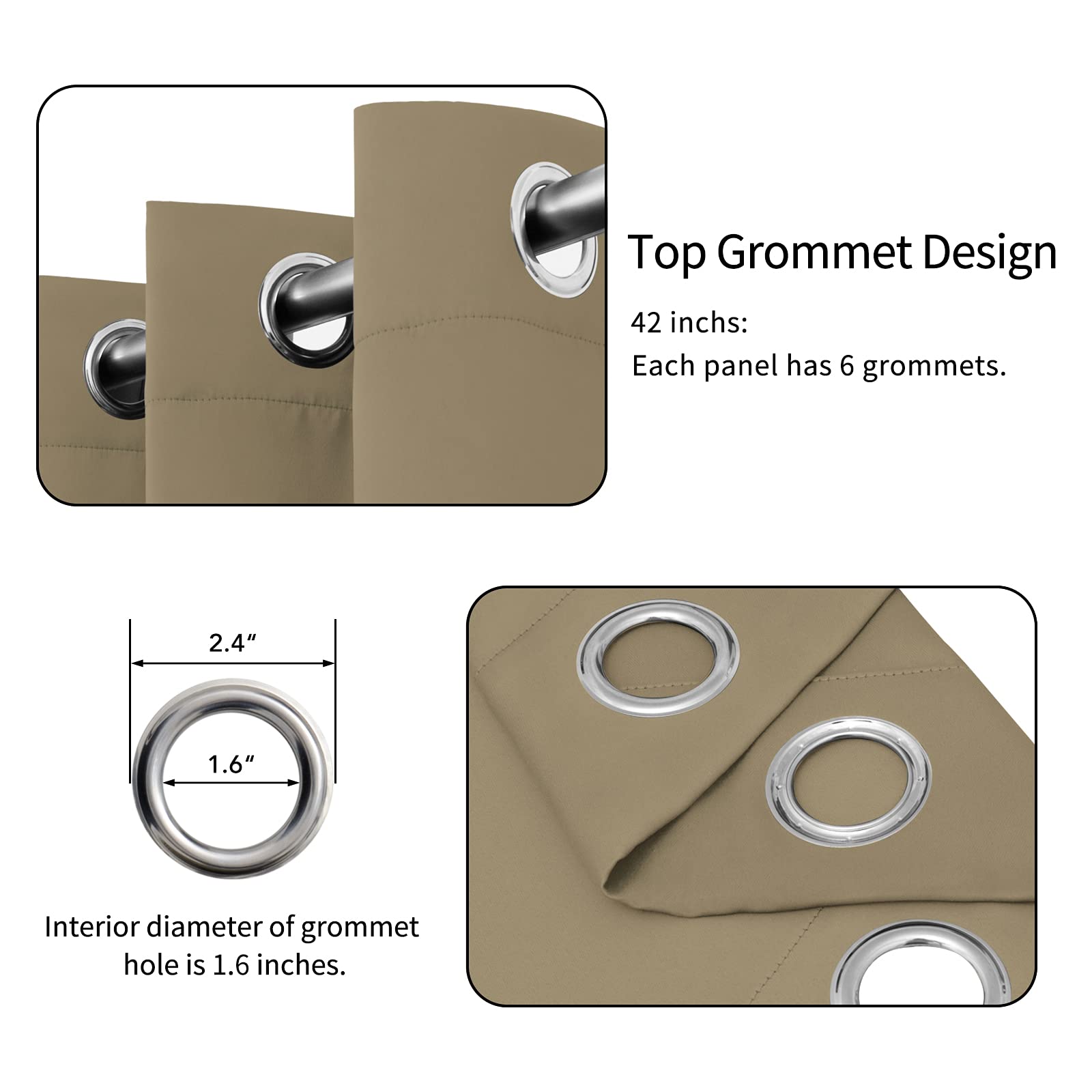 Easy-Going Blackout Curtains For Bedroom, Solid Thermal Insulated Grommet And Noise Reduction Window Drapes, Room Darkening Curtains For Living Room, 2 Panels(42X63 In, Tan)