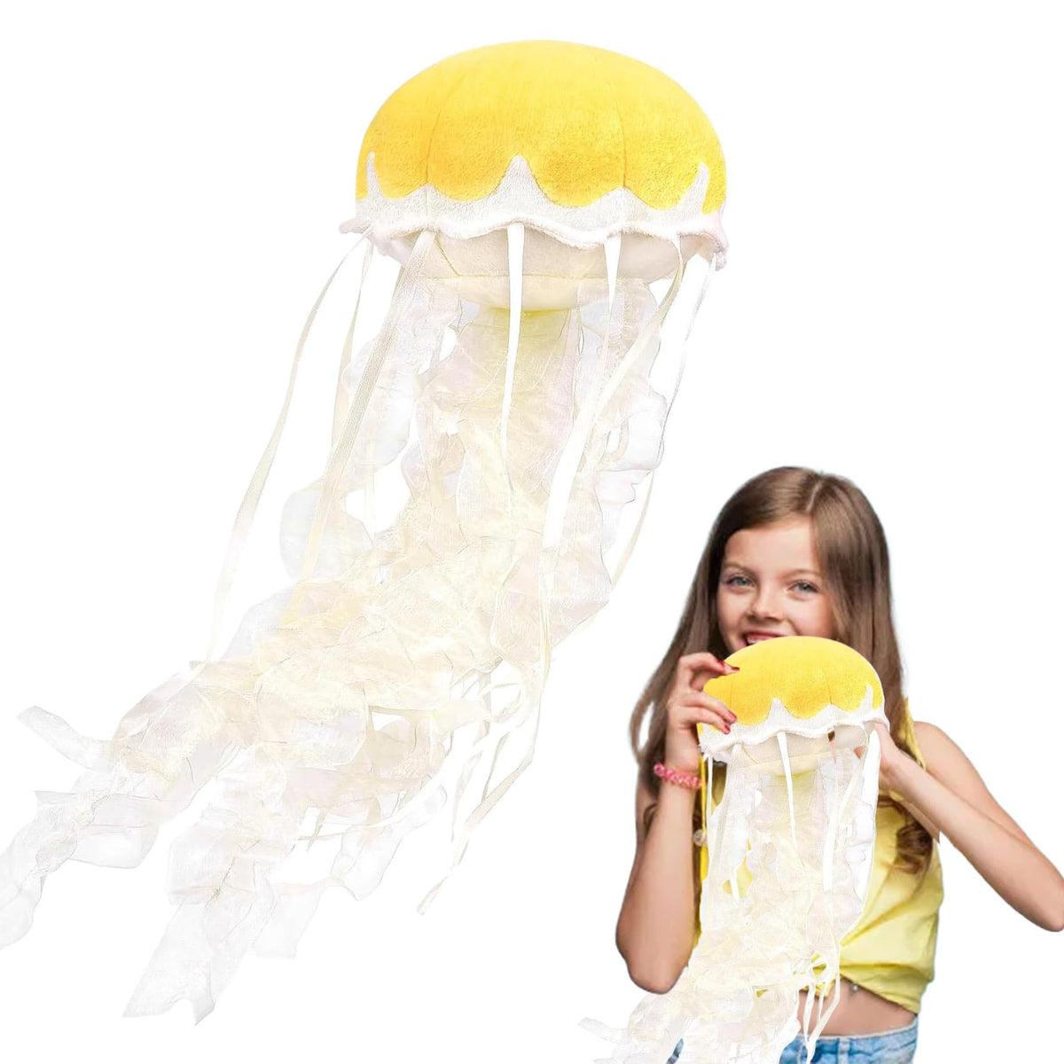 Kaybobezk Jellyfish Plush, Jellyfish Stuffed Animal Toy, Simulation Cute Yellow Jelly Fish Plush Pillow Room Decor Toy, Unique P
