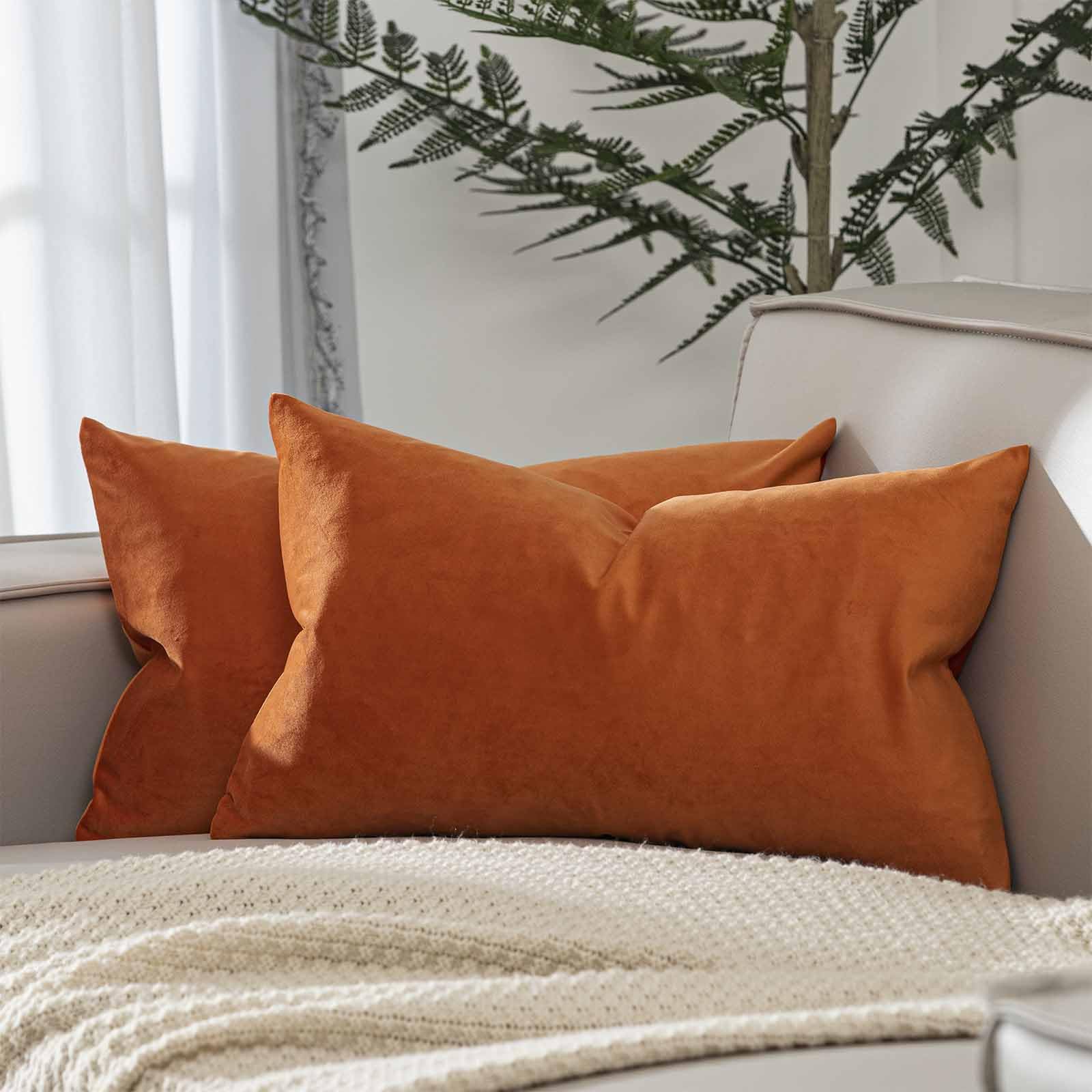 Juspurbet Burnt Orange Lumbar Velvet Throw Pillow Covers 16X24 Inch Set Of 2 For Living Room Couch Sofa Bedroom Decorative Recta