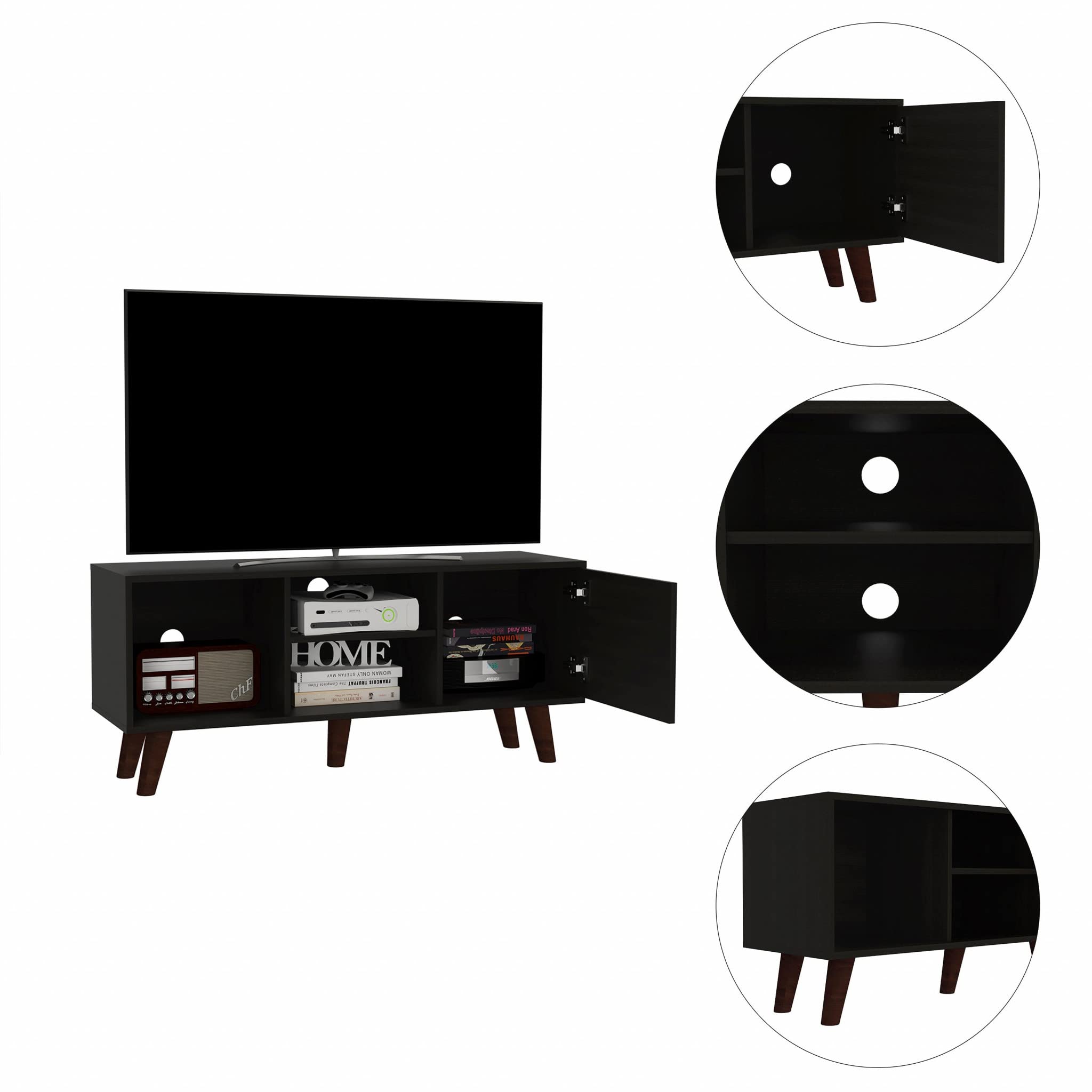 HomeRoots Particle Board Contemporary Black Wengue TV Stand