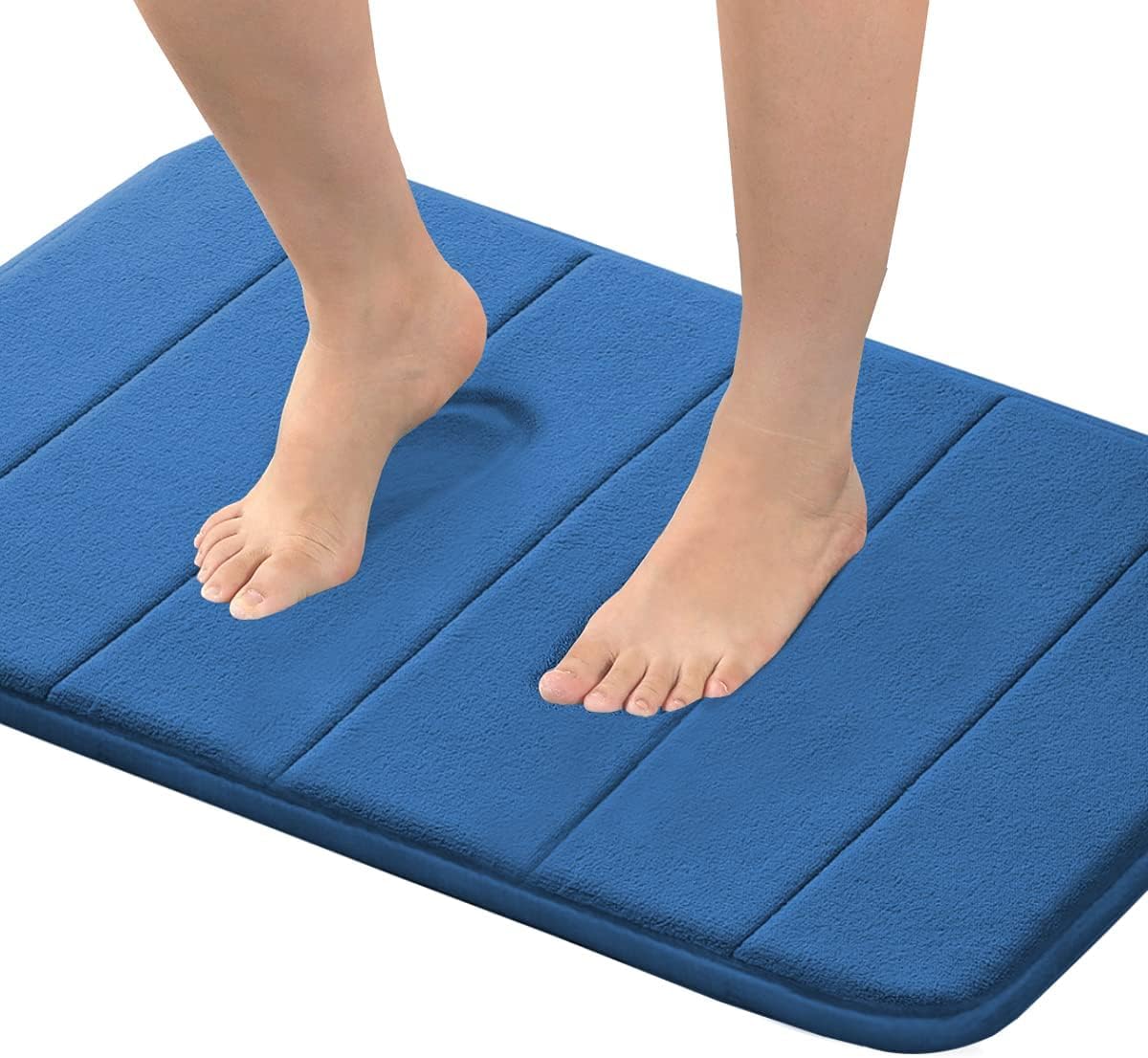Home Brilliant Memory Foam Bath Mat Rug, Soft Non Slip Absorbent Bathroom Rugs for Shower Machine Washable, 24x17 Inches, Blue