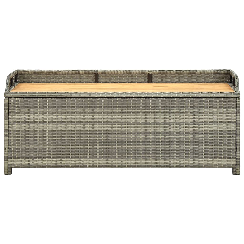 vidaXL Patio Storage Bench 47.2&quot; - Durable Poly Rattan Construction in Gray - Outdoor Storage Solution - Weather Resistant with Elevated Feet - Easy to Assemble