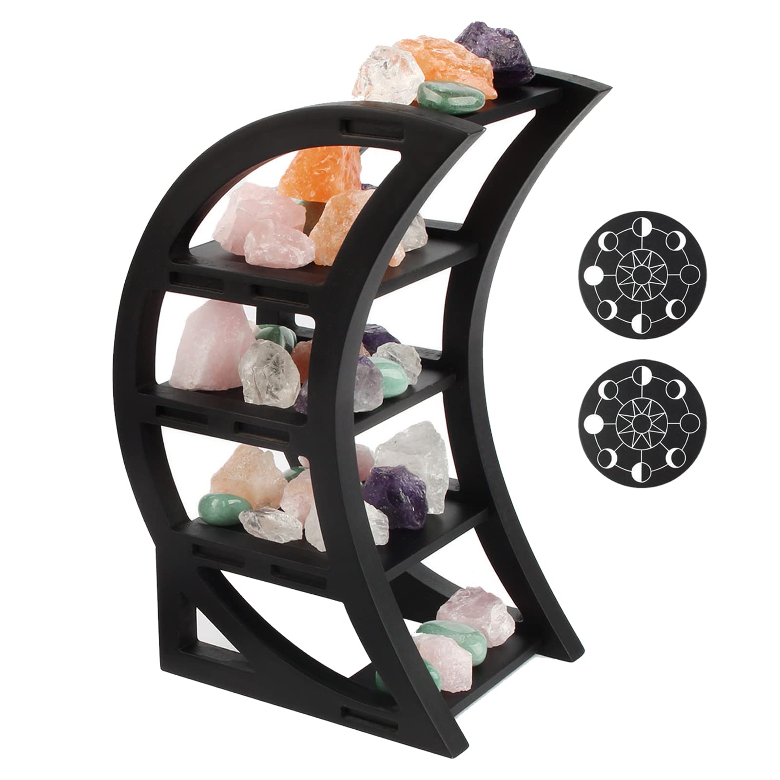 Kiusatig Crescent Moon Shelf Crystal Shelf Display Holder Black Shelves for Goth, Boho Shelf Decor for Room,Table, Wiccan Decor,