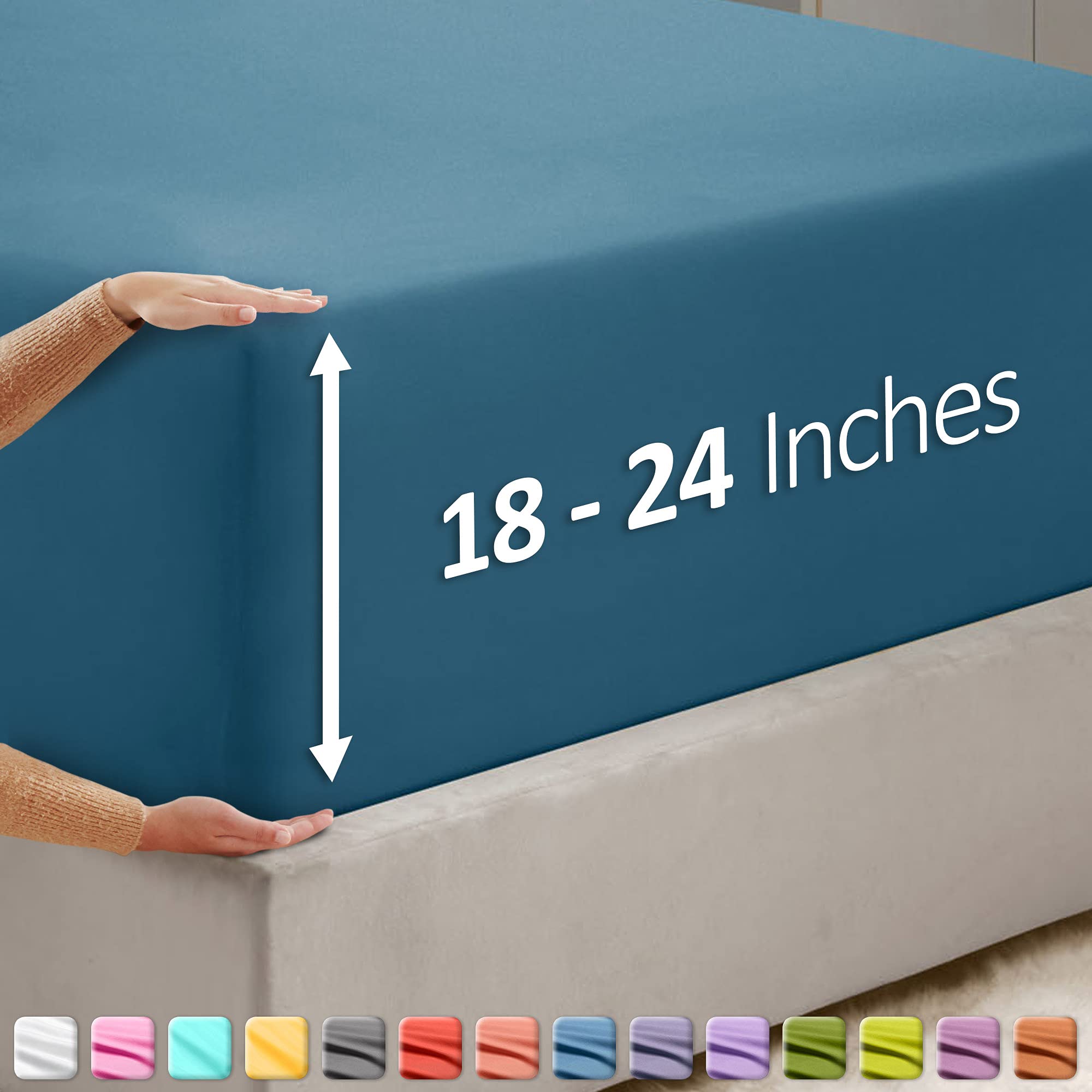 Nestl Extra Deep Pocket King Fitted Sheet, Blue Heaven Fitted Sheet King Size, 1800 Microfiber King Fitted Sheet Only, Soft King Bed Fitted Sheet Fits Up To 24 Inch Mattress - King Size Fitted Sheets