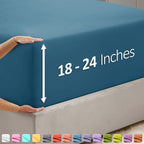 Nestl Blue Heaven Fitted Sheet Queen Size, Extra Deep Pocket Queen Fitted Sheet Only, 1800 Microfiber Fitted Bed Sheet, Soft Fitted Queen Sheet Fits Up To 24 Inch Mattress - Queen Size Fitted Sheet