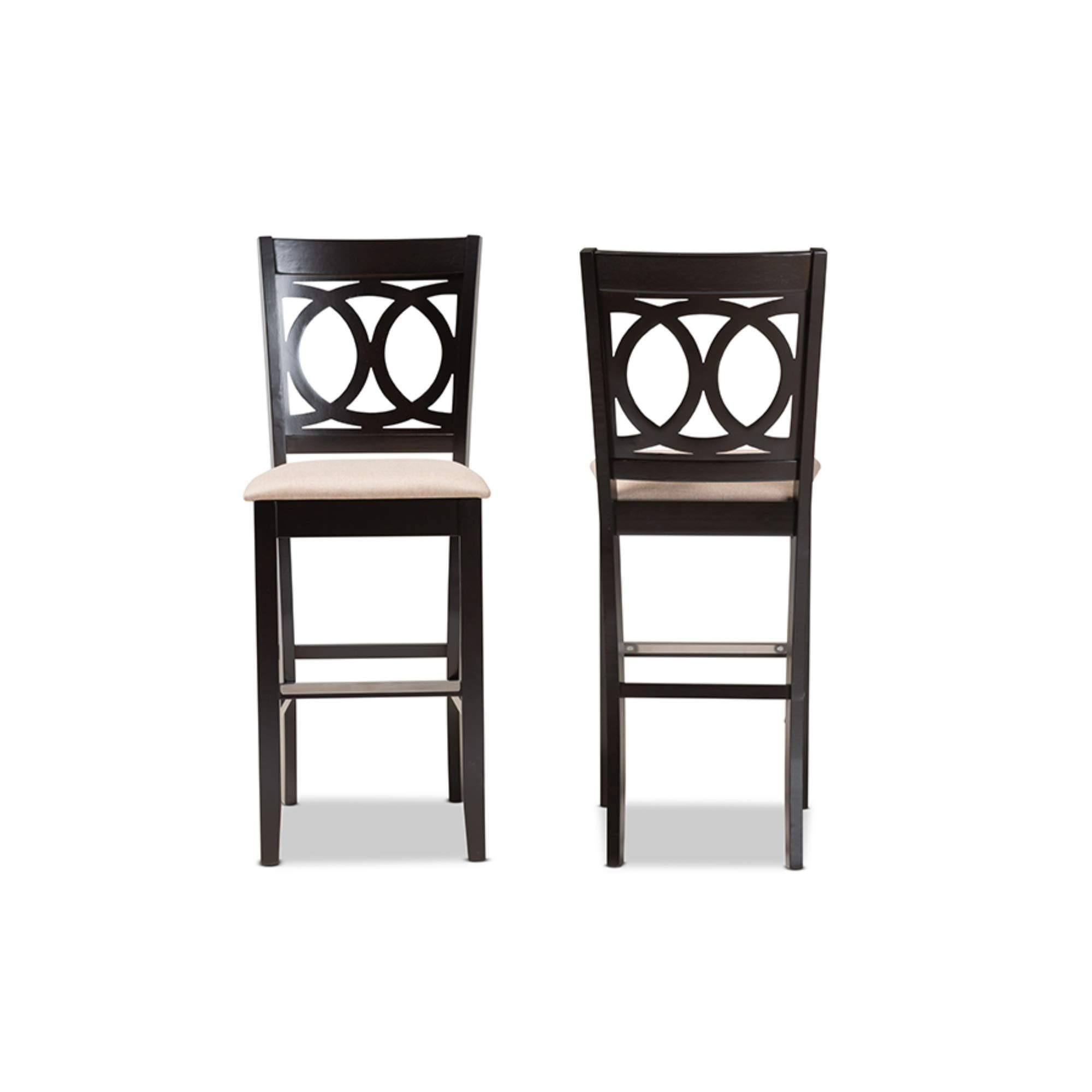 Baxton Studio Carson Modern and Contemporary Sand Fabric Upholstered and Espresso Brown Finished Wood 2-Piece Bar Stool Set