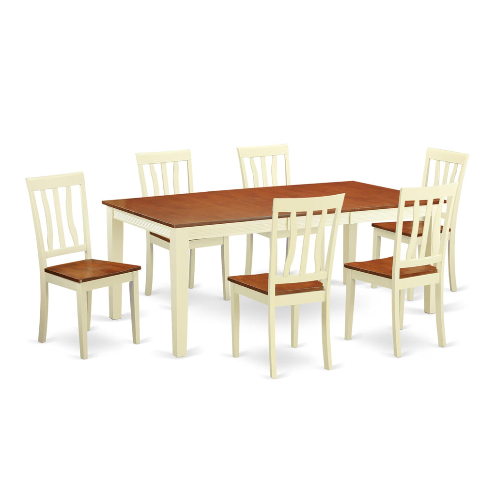 East West Furniture QUAN7-WHI-W 7 Piece Dining Table Set Consist of a Rectangle Dinner Table with Butterfly Leaf and 6 Dining Room Chairs, 40x78 Inch, Buttermilk & Cherry