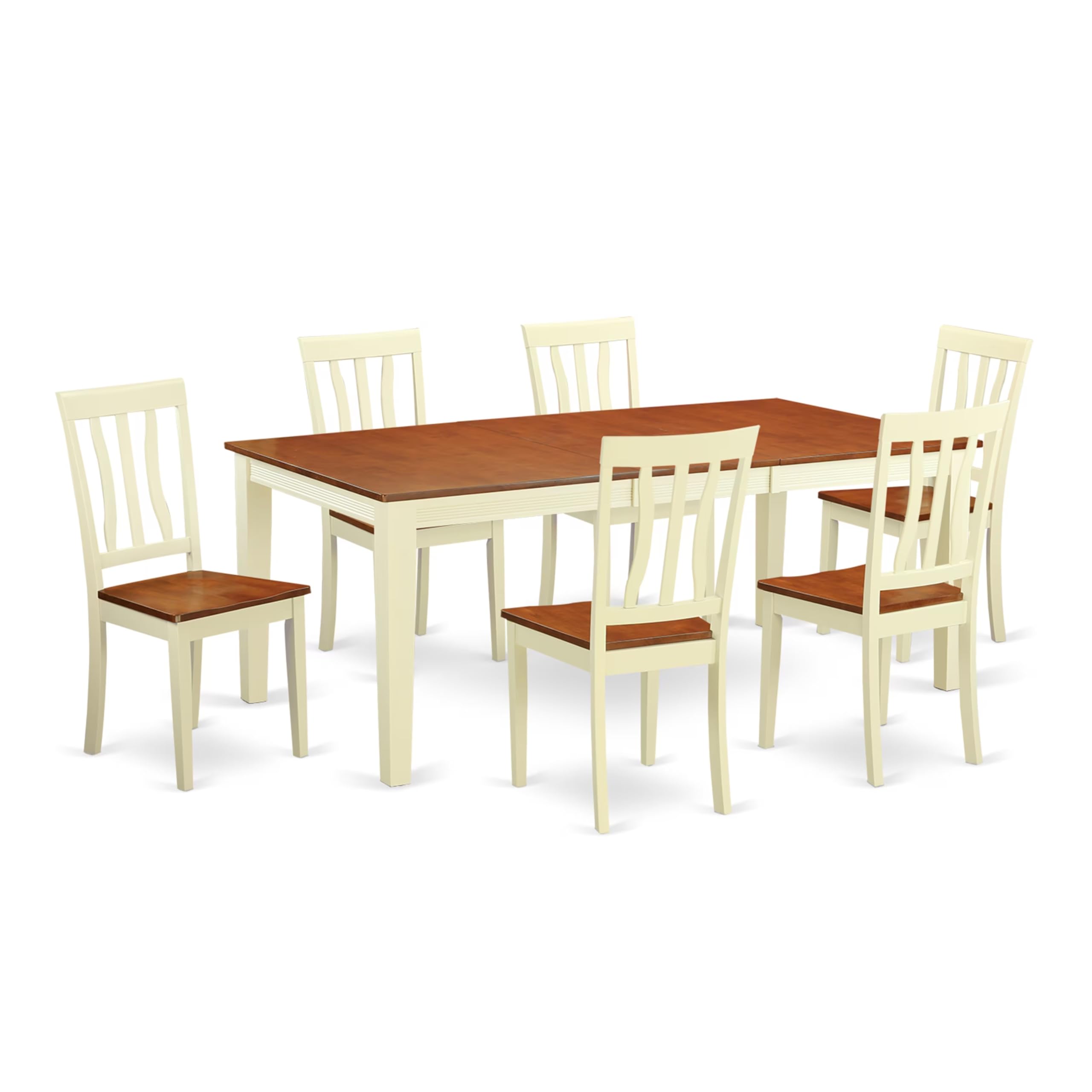 East West Furniture QUAN7-WHI-W 7 Piece Dining Table Set Consist of a Rectangle Dinner Table with Butterfly Leaf and 6 Dining Room Chairs, 40x78 Inch, Buttermilk & Cherry